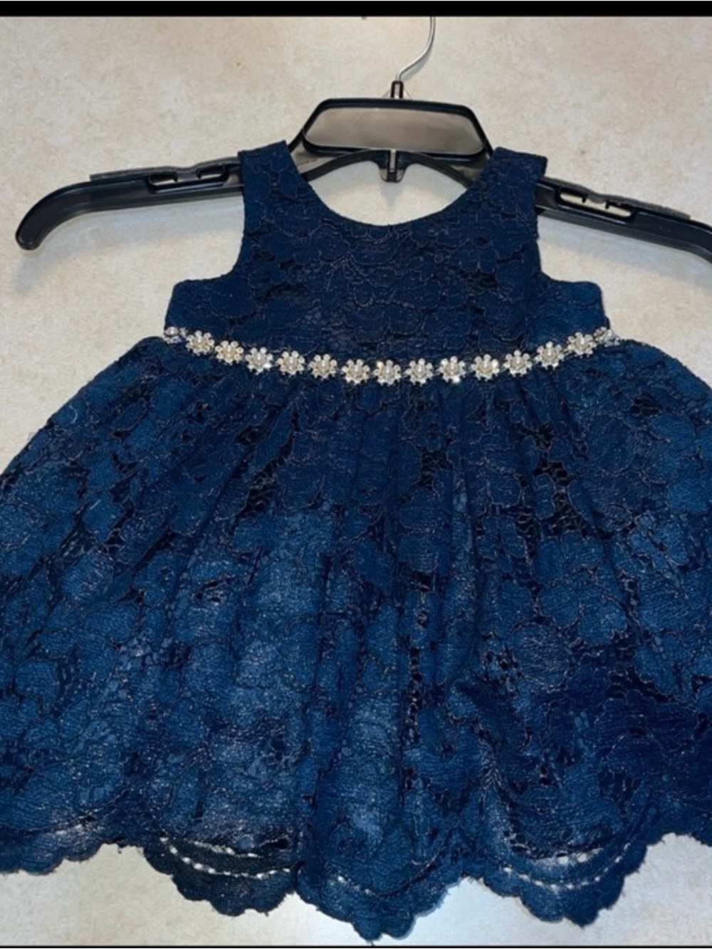 American Princess Navy Lace Dress with Pearl Floral Belt